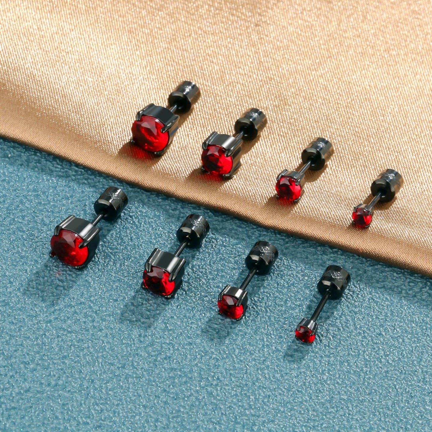 4 Pairs Titanium Hypoallergenic Stud Earrings 5A Cubic Zirconia Screw Back Earrings for Women Men Surgical Stainless Steel Double Side Flatback Earrings
