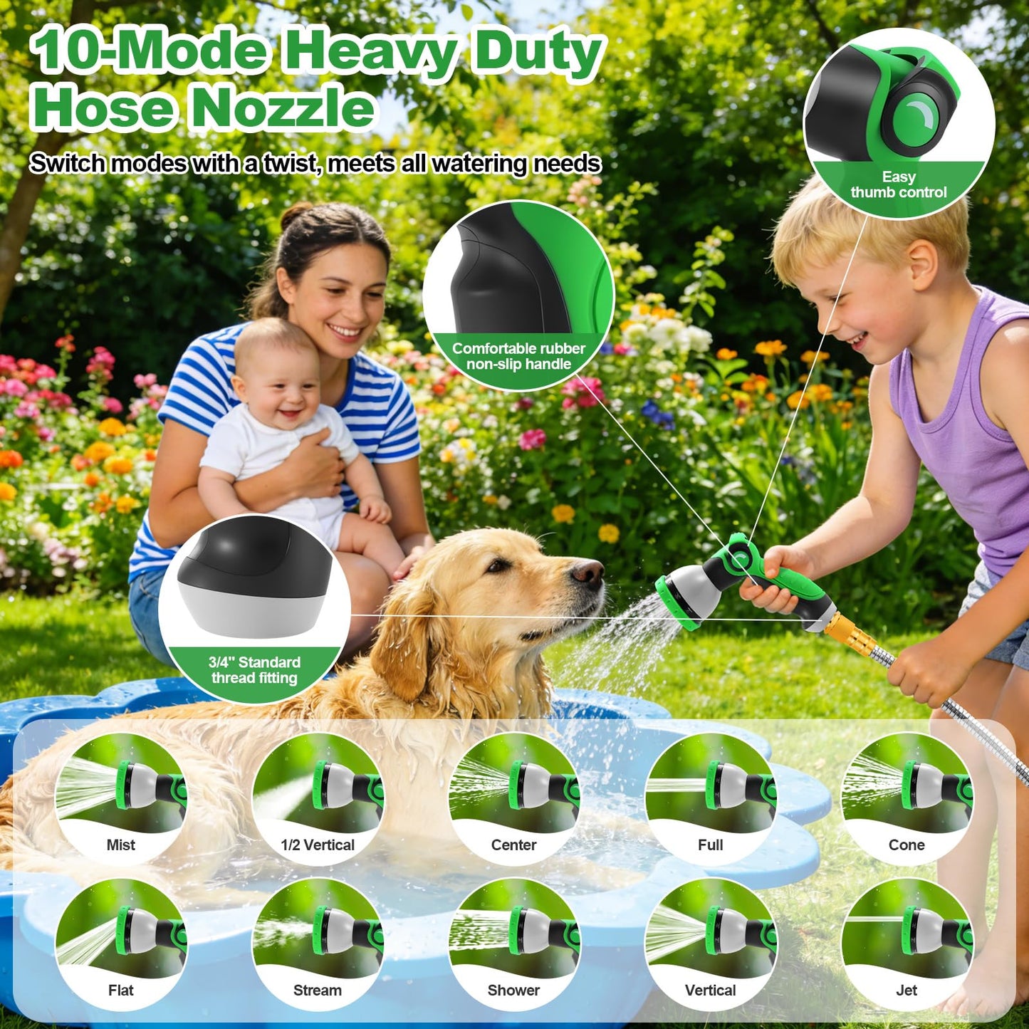 Toolasin Garden Hose 100FT, Flexible Stainless Steel Water Hose with 10-Function Nozzle, No-Kink, Leak-Proof, Wear-Resistant, 3/4 GHT, Easy to Use and Store, Ideal for Garden, Yard, Outdoor