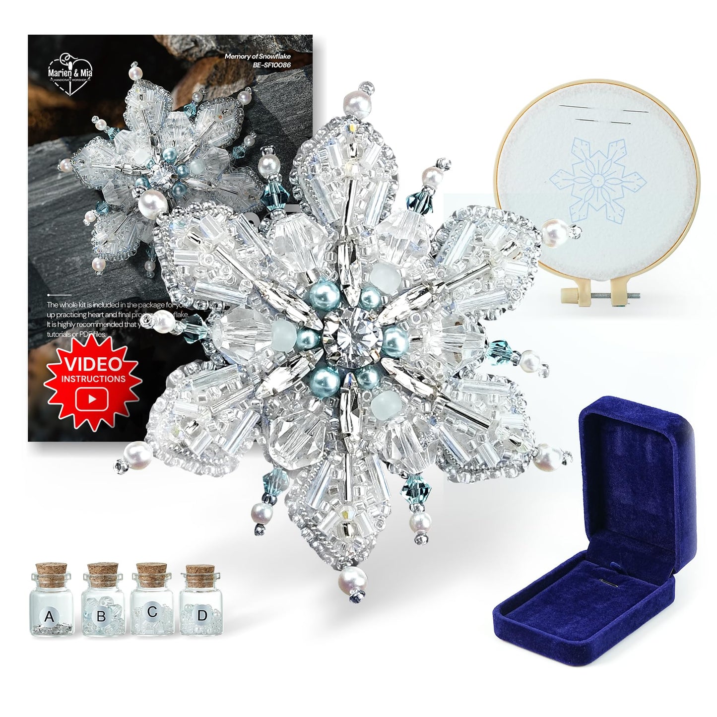 Relime Bead Embroidery Starter Kit w Step-by-Step Video Tutorials, Snowflake Craft Kit Hand Embroidery Kit with Patterns, Handmade Jewelry DIY for Adults and Kids