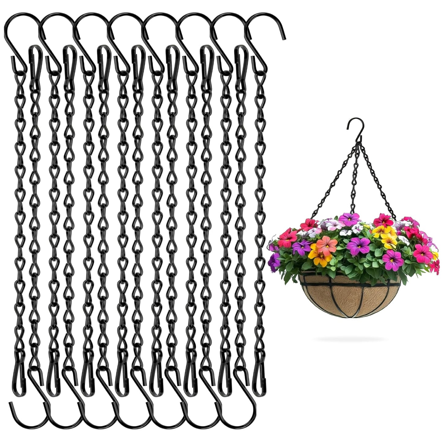 RAINFLOW 15PCS Bird Feeder Hanging Chain with Hooks – Heavy Duty Black Chain for Hanging Plants, Birdbaths, Lanterns AMD Baskets, Metal Outdoor Hanging Chains for Indoor Outdoor Decor