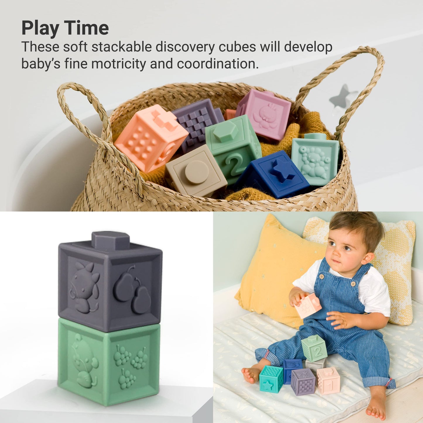 BabyToLove Discovery Cubes | Montessori Baby Blocks for Sensory & Motor Skill Development | Soft Stacking Blocks for Babies & Toddlers | Learning Toy | 12 Fun Shapes