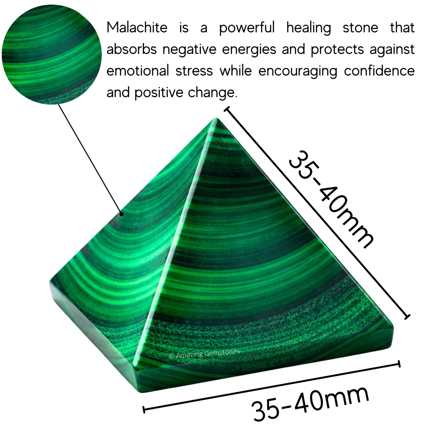 Amazing Gemstone Malachite Pyramid Crystal Healing Stones - 1.5" Great Pyramid Figurine of Natural Stone Pyramid for Meditation, Reiki, Chakra Balancing and Crystal Pyramids Grid