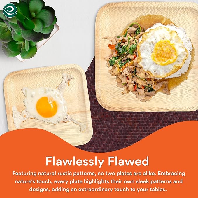 ECO SOUL 7&10 Inch Disposable Palm Leaf Bundle Plates [50 Pack] Premium Food-Safe Heavy Duty Compostable Bamboo Paper Plates for Lunch, Dinner, Weddings, Party, Camping & Catering Events [Square]