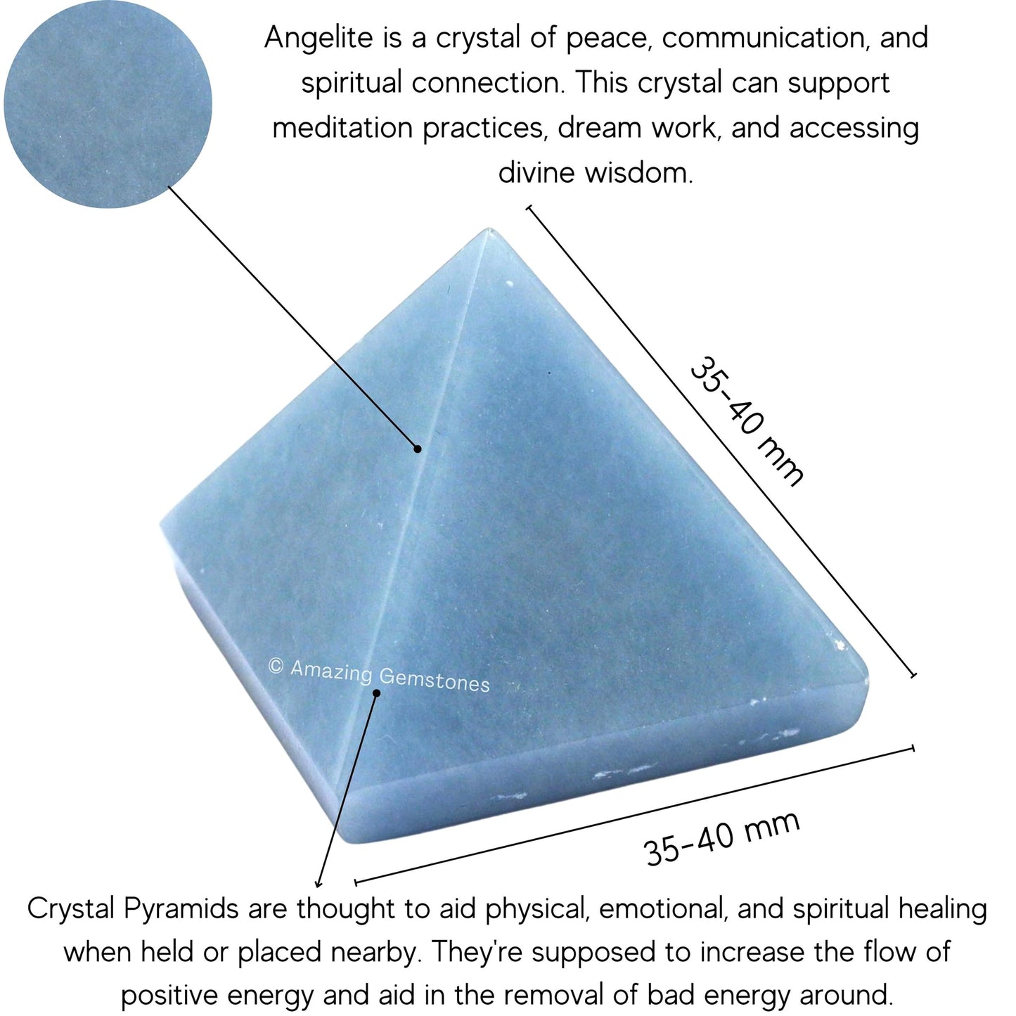 Amazing Gemstone Angelite Pyramid Crystal Healing Stones - 1.5" Great Pyramid Figurine of Natural Stone Pyramid for Meditation, Reiki, Chakra Balancing and Crystal Pyramids Grid