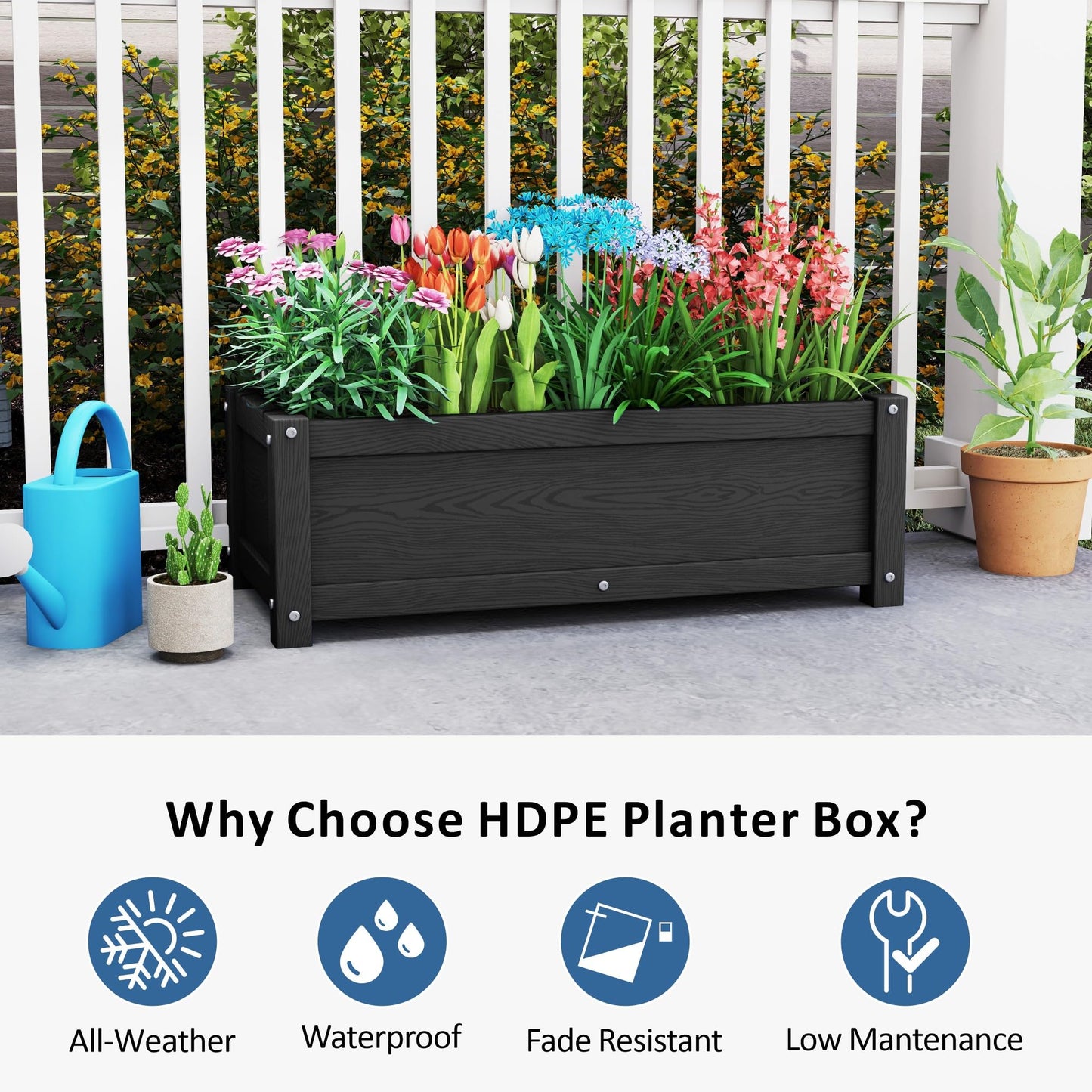 KETOYARK HDPE Raised Planter Box Outdoor,Rot-Resistant and Non-Cracking,Small Raised Beds for Gardening 29.5 * 14.4 * 9.8 in for Yard,Lawn,Outdoor Planter Boxes Rectangle with Drainage Holes Black