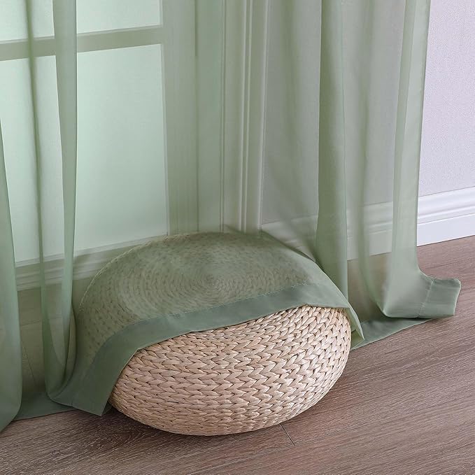 Chyhomenyc Extra Long Sage Green Sheer Curtains 120 Inches Long 2 Panels, Light Filtering Green Curtains for Living Room, Soft Gentle Voile Rod Pocket Bedroom Window Drapes, 59Wx120L Inch, 10FT, 2PCS