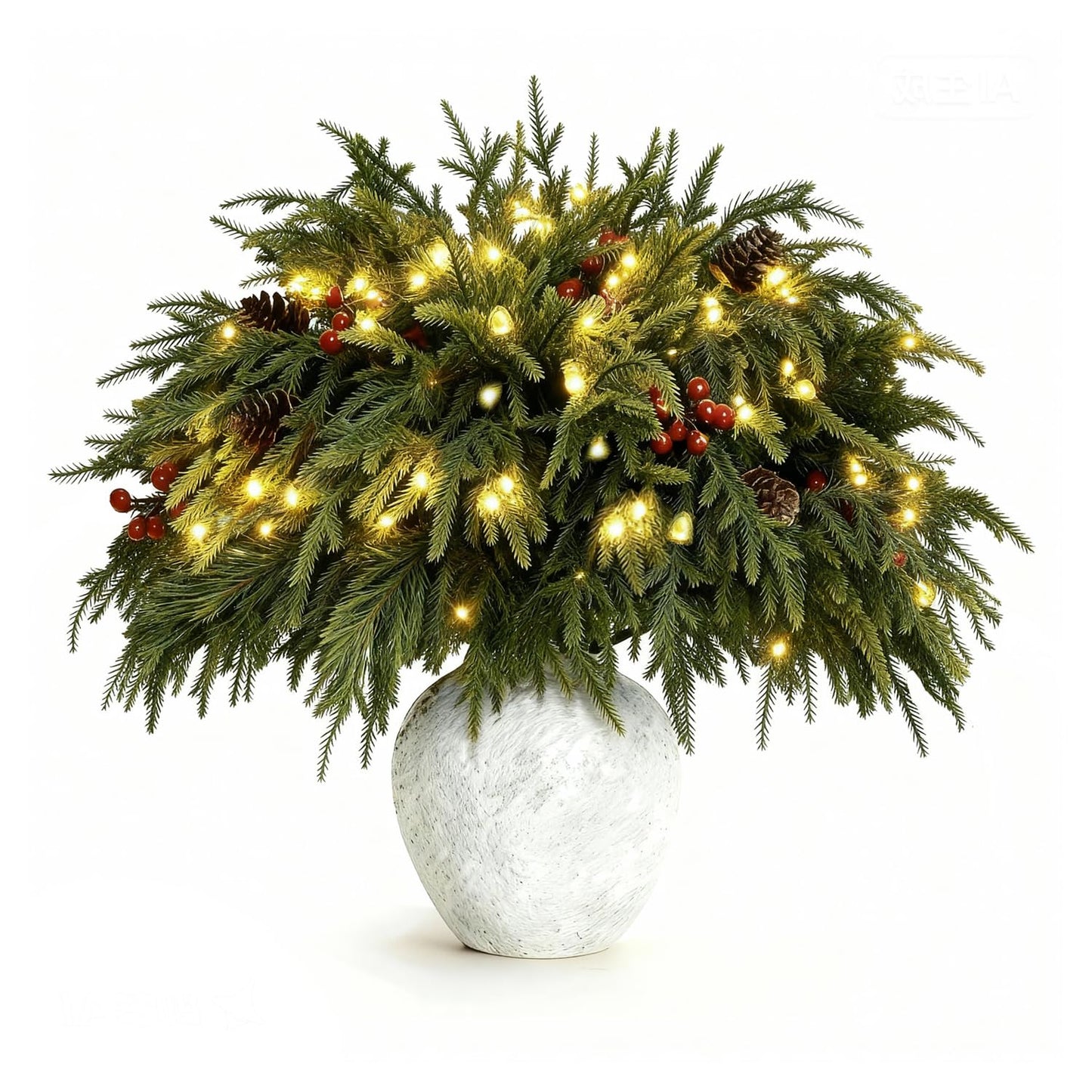 NAYODEUS 22Pcs 23inch Christmas Norfolk Pine Branches, with a Branch stem lamp. Artificial Green Norfolk Pine Branch Plume, Suitable for DIY Handmade Wreaths and Home Decoration(with Light Strip).