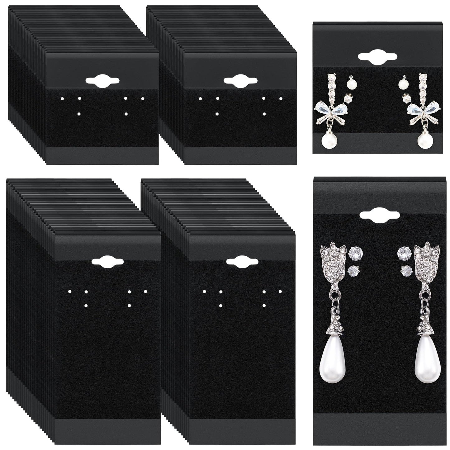 Tondiamo 200 Pcs 2 Size Black Velvet Plastic Earring Cards for Selling Jewelry 2'' x 2'' and 2'' x 4'' Earring Display Cards Holder Bulk for Earrings, Ear Studs Jewelry Accessories