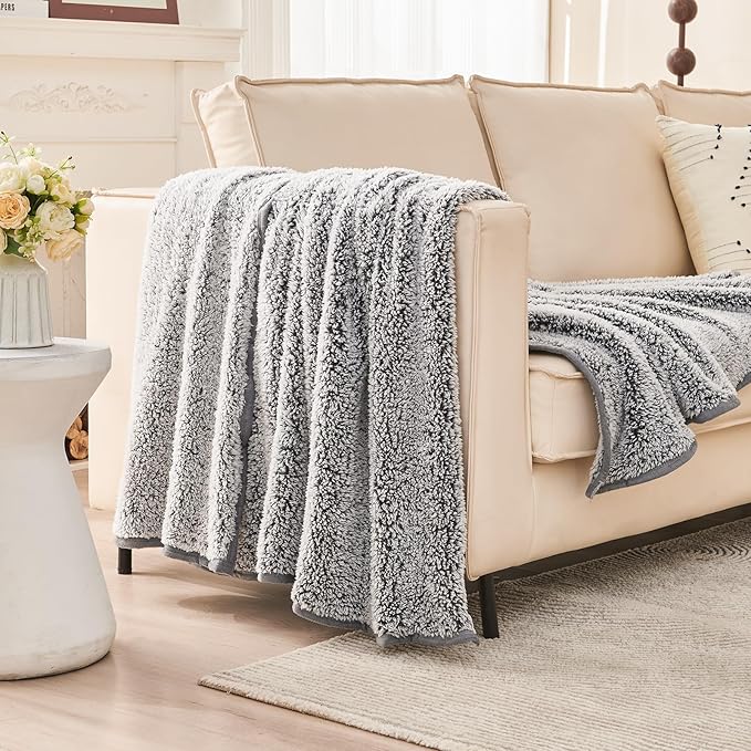 EMME Fuzzy Blanket Soft Fleece Throw Blankets for Women, Fluffy Sherpa Throws(Plush Grey,60"x80")