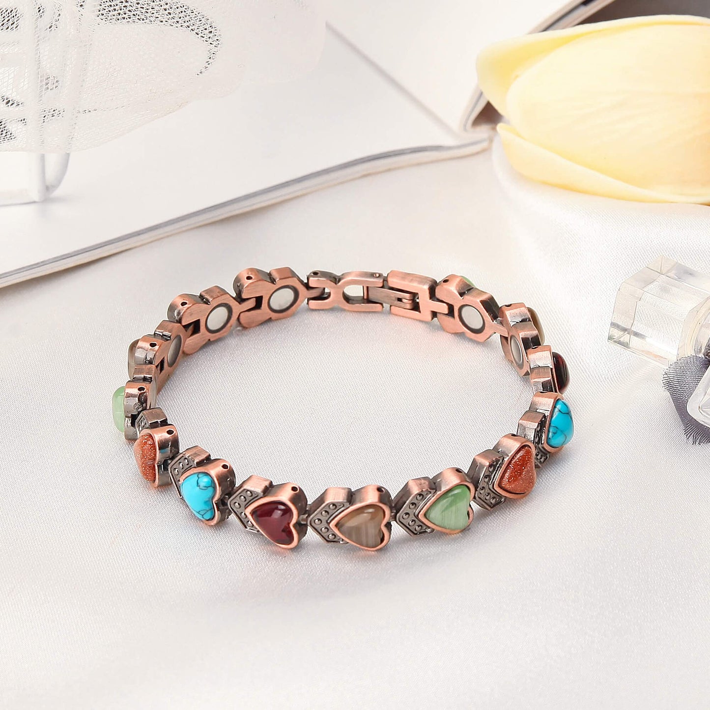 YOIHOJET Copper Bracelet for Women, Magnetic Copper Bracelets, Magnetic Turquoise Copper Bracelets with Adjust Tool