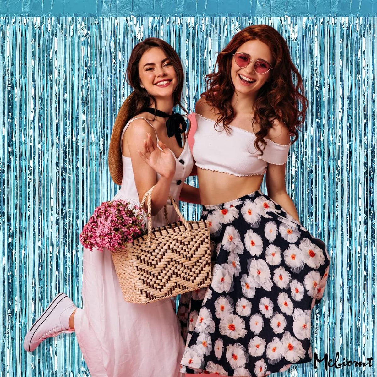4 Pack Fringe Curtain Backdrop, 3.2Ft x 6.6Ft Light Blue Metallic Tinsel Foil Fringe Streamers Background for Photo Booth Birthday Wedding Baby Shower Easter Pool Ocean Underwater Party Decorations
