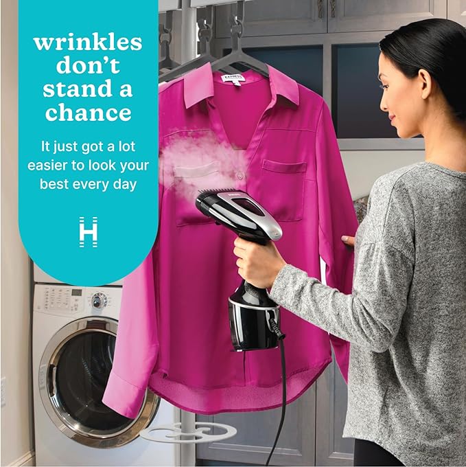 Homedics PerfectSteam Deluxe Handheld Garment Steamer - Fast Heat, Turbo Power, 15-Minute Continuous Steam, Built-In Crease Attachment