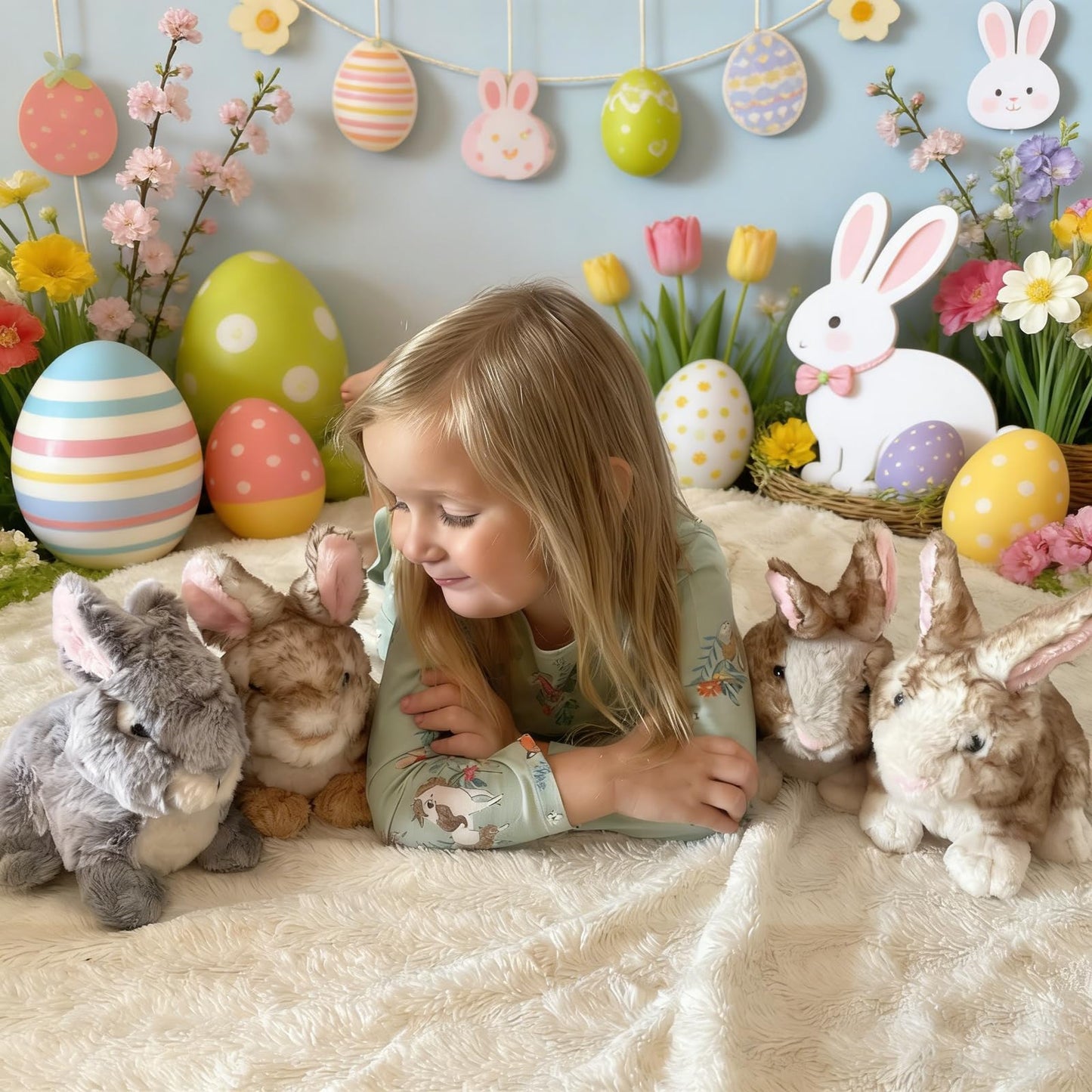 Tezituor 4 Pcs Realistic Rabbit Stuffed Animals Set, 9 Inch Big Stuffed Baby Bunny Plush Bulk for Party Easter Decoration, Cute Fluffy Easter Bunny Rabbit Plush for Boys Girls