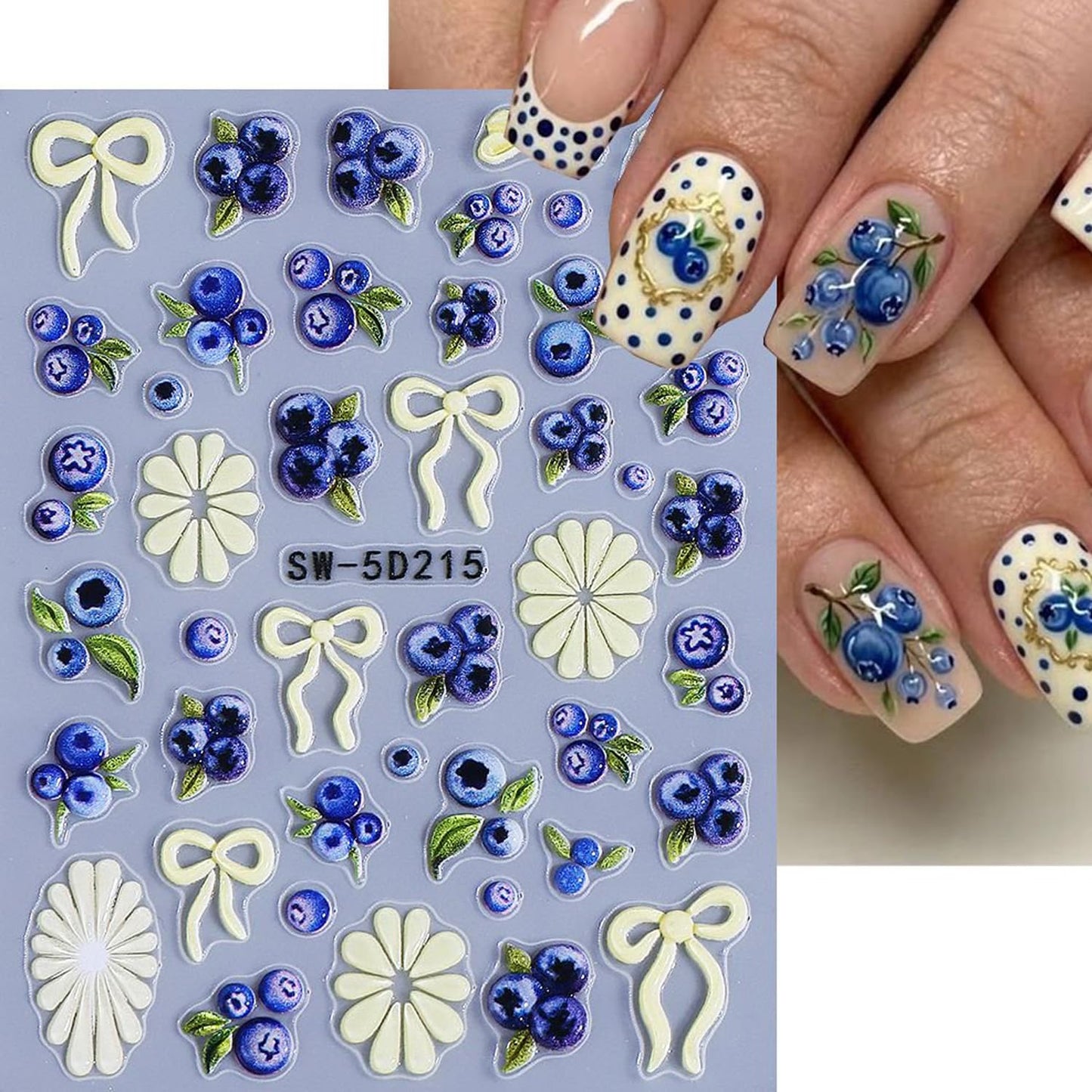 5D Flower Nail Stickers for Nail Art - Self-Adhesive 3D Embossed Floral Nail Decals with Starfish Shell & Bow Designs, Cute Summer Ocean Nail Stickers for Women DIY Manicure 4 Sheets