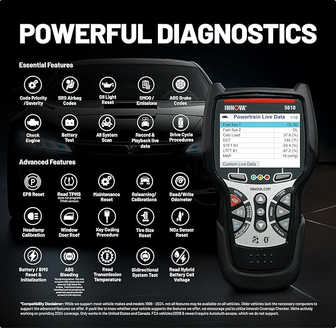 Innova 5610 OBD2 Bidirectional Scan Tool - Understand Your Vehicle, Pinpoint What's Wrong, and Complete Your Repairs with Less Headache, Updates Included, US-Based Technical Support