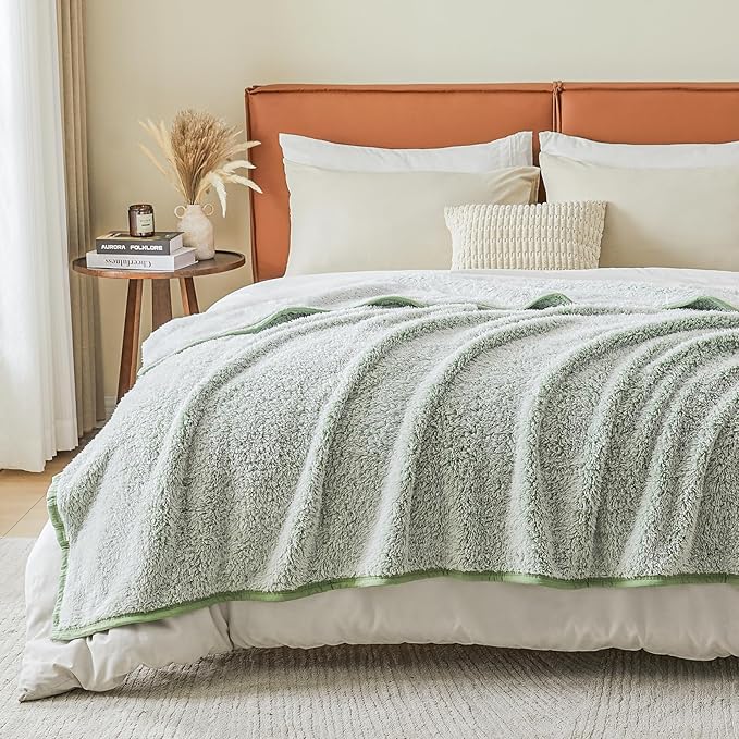 EMME Fuzzy Blanket Soft Fleece Throw Blankets for Women, Fluffy Sherpa Throws(Plush Sage,90"x90")