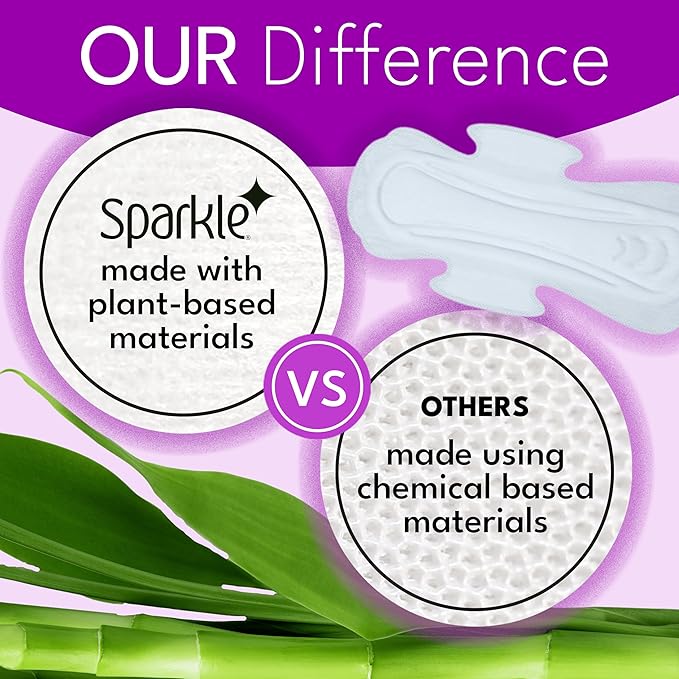 Sparkle Bamboo Maxi Pads | Plant-Based Feminine Hygiene Pads for Women | Super Soft & Leak-Proof with Wings | USDA Certified Biobased, Chlorine-Free, Hypoallergenic Protection | Overnight, 40 Count