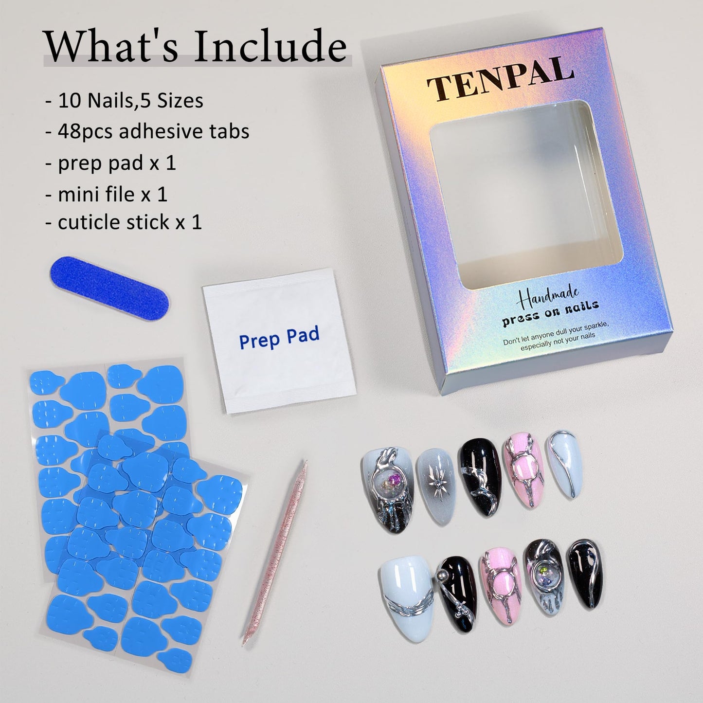 TENPAL Handmade Press On Nails Medium Almond,Acylic Soft Gel Metallic Chrome Silver Finished Aurora Sweet Cool Y2k False Nails Press Ons for Women 10pcs(XS)