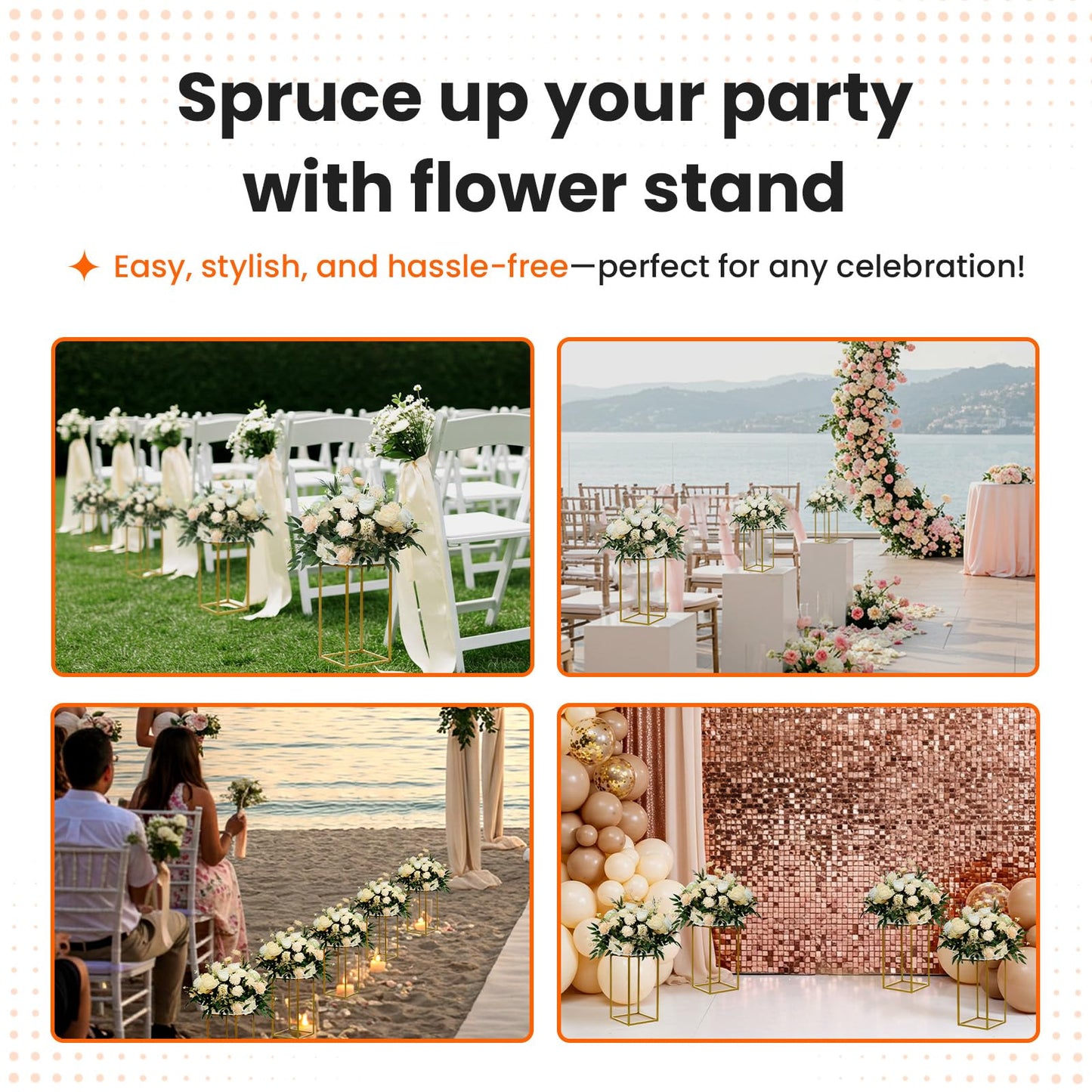 YALLOVE 10 Pcs 15.75" Gold Wedding Flower Stand Metal Vase Column Stand Geometric Centerpiece Vase for Home Party Wedding Decorations, Rectangular Flower Display Rack