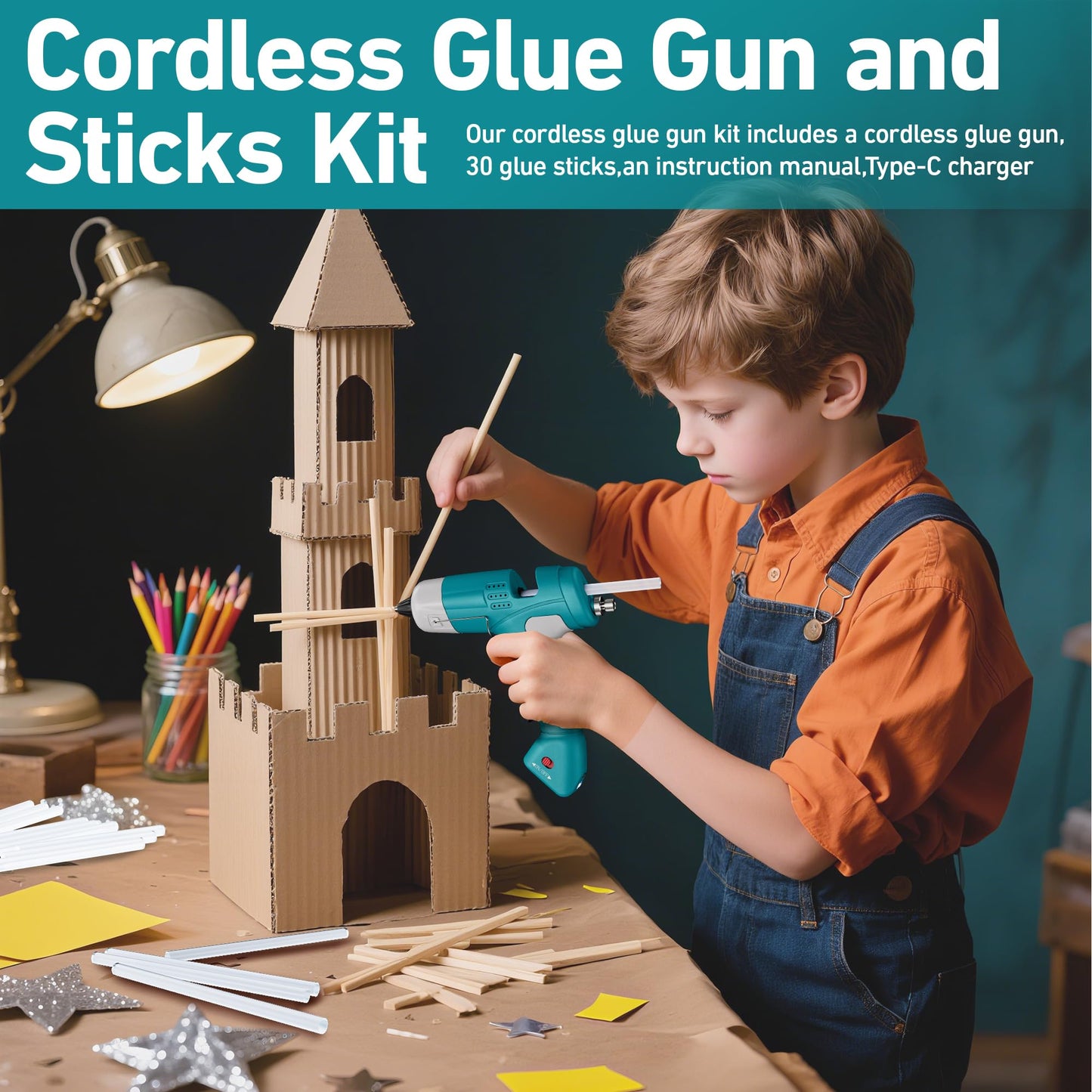 SilhouetteSlice 20W Cordless Hot Glue Gun, Fast Heating Glue Gun and 30pcs Glue Sticks Set, Stable Support Base Ideal for Crafts, DIY Arts, Home Repairs (Blue)
