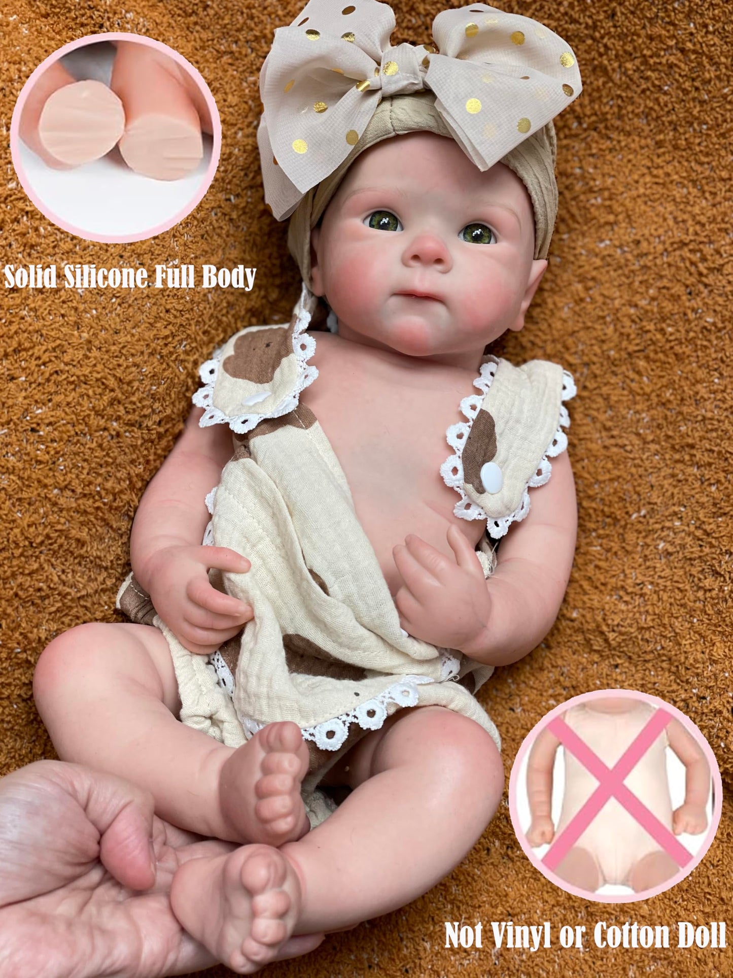Abenduot 18inch Bettie Girl Doll Can Open Mouth Anatomically Correct Silicone Baby Dolls Realistic Full Solid Silicone Body Newborn Dolls Flexible