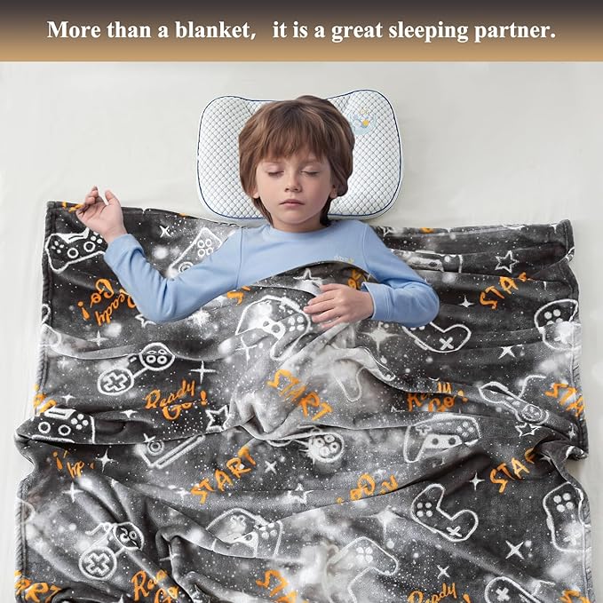 SOCHOW Glow in The Dark Gaming Blanket for Gamers, Soft Cozy Gamepad Game Controller Throw Gift Toys for Teens Youths Adults, Birthday Easter Room Decor Blanket, Grey 50 x 60 Inches