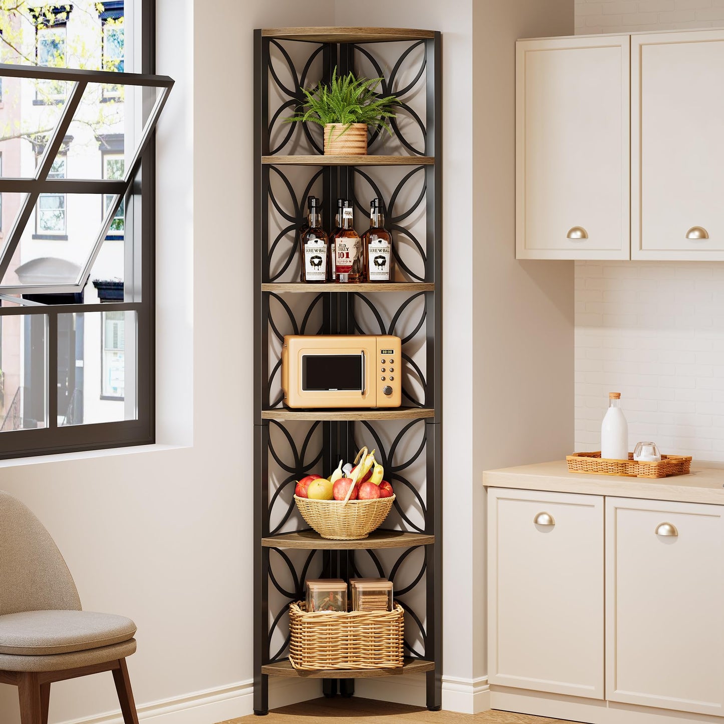 Tribesigns 6-Tier Corner Shelf, 70.9" Rustic Corner Bookshelf Display Shelf for Living Room, Wooden Shelving Unit Plant Stand Storage Rack for Bedroom, Bathroom, Small Space, Rustic Brown