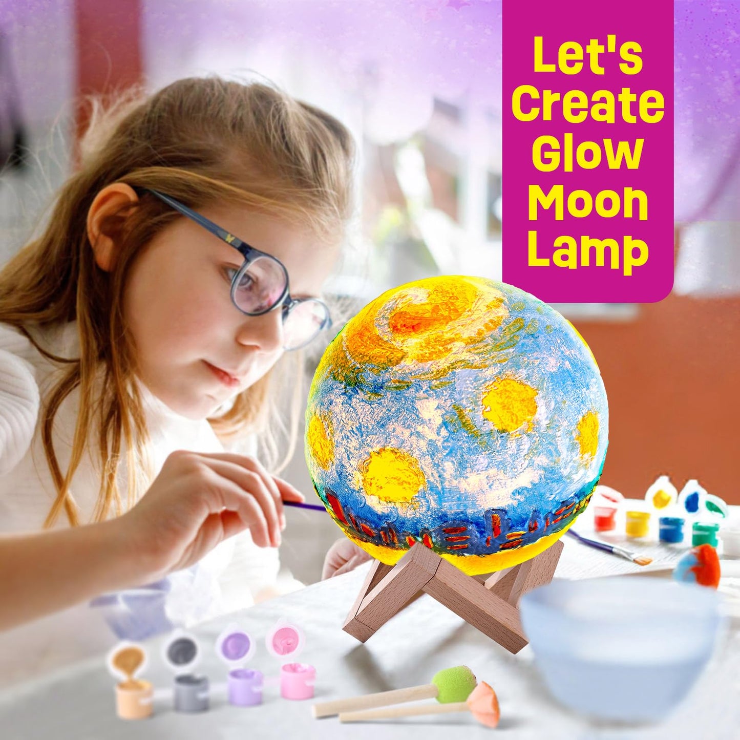 LAOESE Paint Your Own Moon Lamp Kit, Cool Gifts DIY 3D Moon Night Light, Arts and Crafts for Kids Ages 8-12, Space Art Supplies Craft Kits, Girls Boys Birthday Gifts for Kids Ages 3 4 5 6 7 8-12+