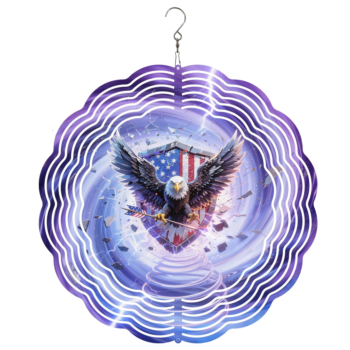 10x10 Patriotic Bald Eagle Spinning Wind Chime American Flag Lightning Wind Spinner Outdoor Garden Decor Memorial Day 4th of July Gift