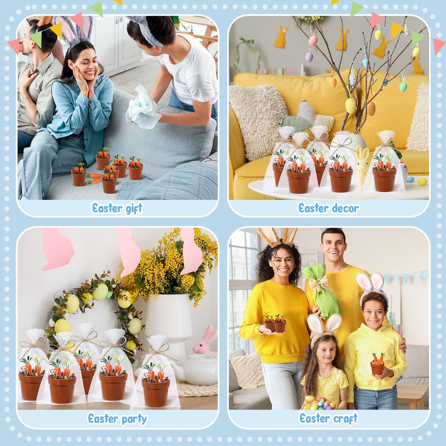 Simgoing 24 Set Mini Easter Baskets Bulk Tiny Easter Party Favors DIY Craft Kit Gifts Decorative Terracotta Pot with Carrots Supplies for Easters Basket Stuffer Spring Classroom Activities Decoration