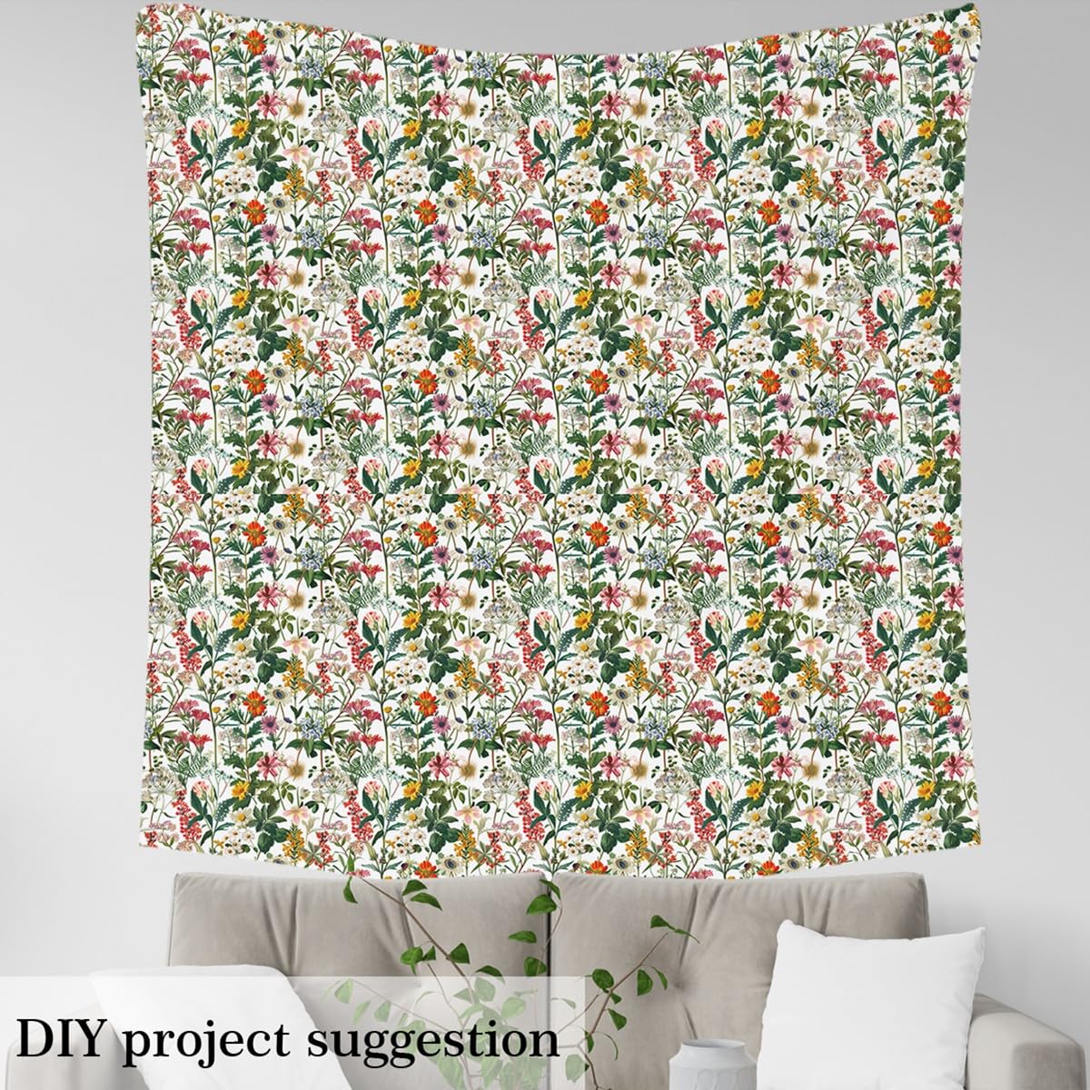 Erosebridal Daisy Flowers Flannel Fabric by The Yard, Natural Fresh Garden Upholstery Fabric, Botanical Leaves Indoor Not Stretchy Decor, Spring Retro Decor, Blue Green White, 1 Yard