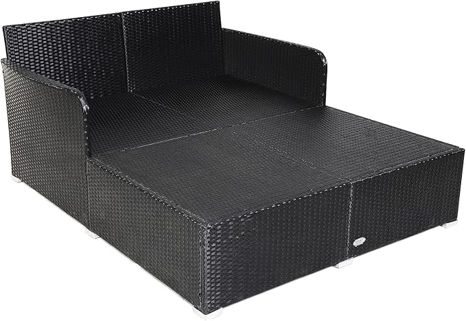 HAPPYGRILL Outdoor Rattan Daybed Patio Loveseat Sofa Set with Padded Cushion Pillows and Sturdy Aluminum Foot, Wicker Patio Furniture for Garden Porch Poolside