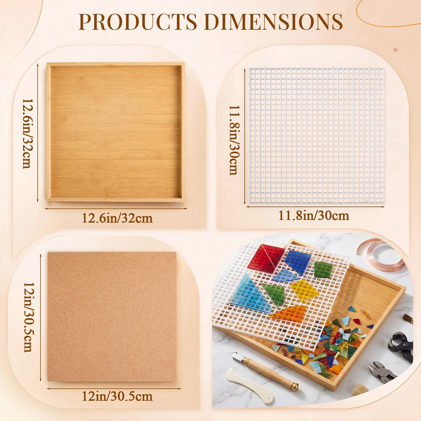 Roowest 12" x 12" Stained Glass Cutting Mat with Tray glasses Cutting Mat and 2 Burnishers Double Layer Detachable Design Stained Glass Supplies for DIY Craft Tool Scoring Severing Catching Shards