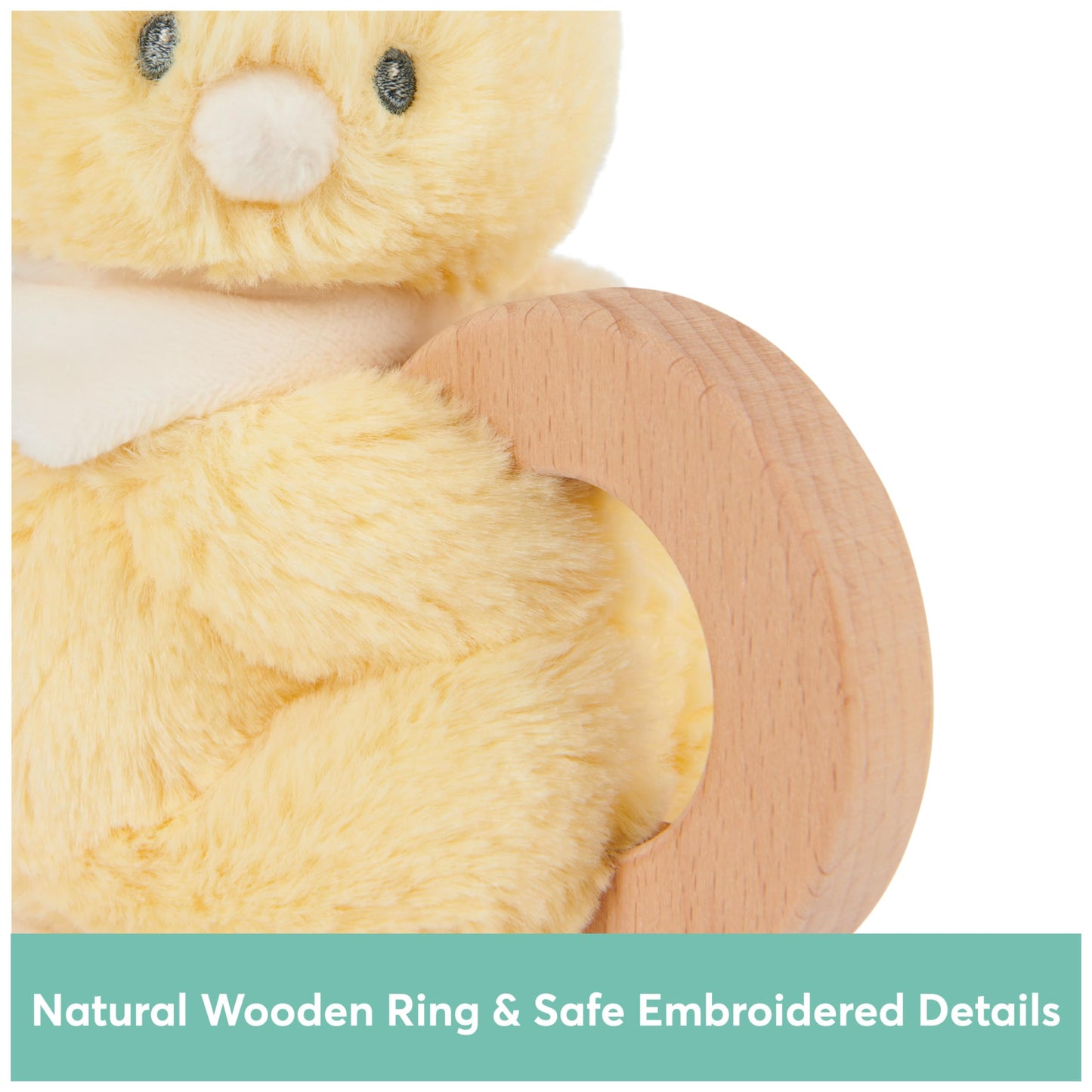 GUND Baby Sustainable Duckling Ring Rattle, Stuffed Animal Plush Made from 100% Recycled Plush Materials, Wooden Rattle for Babies and Newborns, Yellow, 10”
