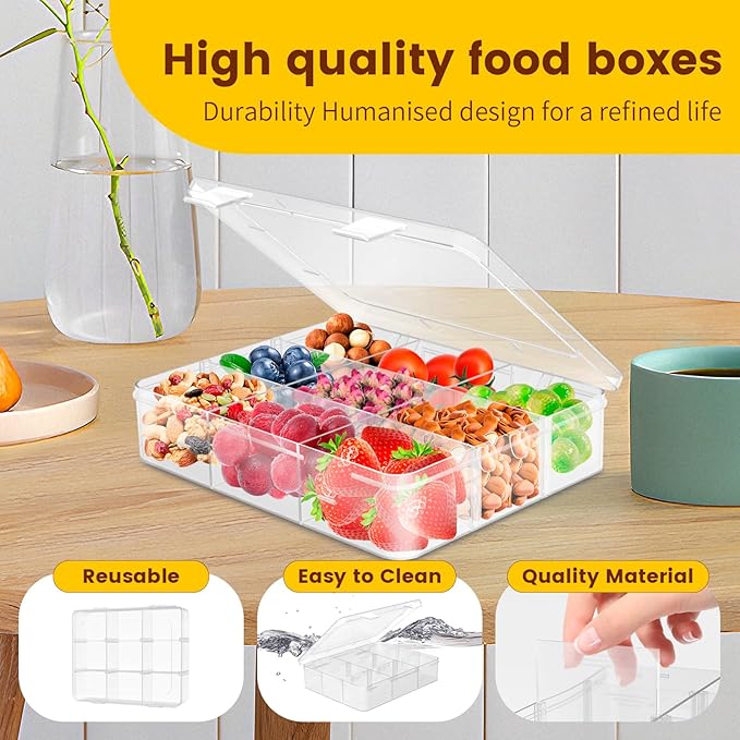 AQSXO 6 Pcs Snack Box Container, 9 Compartments Snack Containers Reusable Meal Prep Lunch Containers.