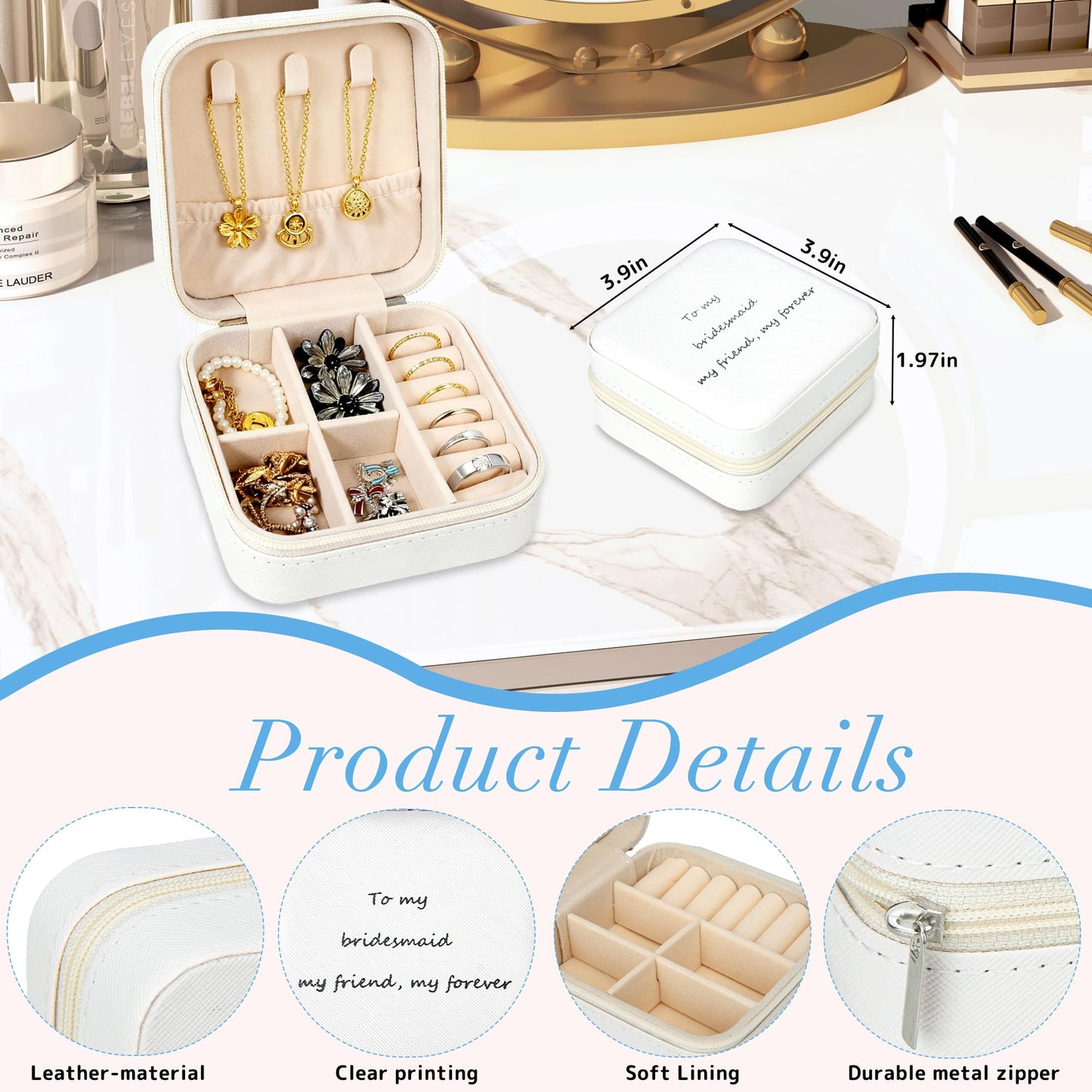 Yukriko 8 Pcs Bridesmaid Proposal Jewelry Gifts Boxes, Mini Travel Jewelry Case Poratble Earring Organizer for Women Bridesmaids Wedding Gifts