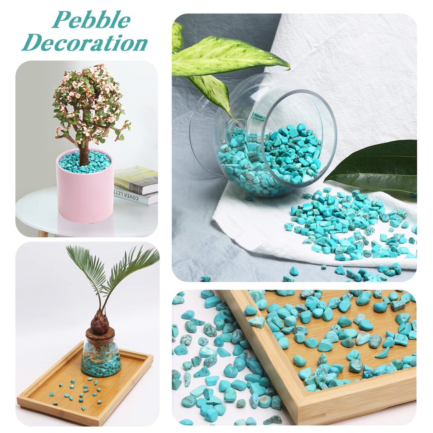 QICQDRAM Howlite Turquoise Small Tumbled Chips 0.9 Lb/405g Crystal Stone Decorative Pebbles for Home Decoration & Fish Turtle Tank, Vase Filler, Plants Decor