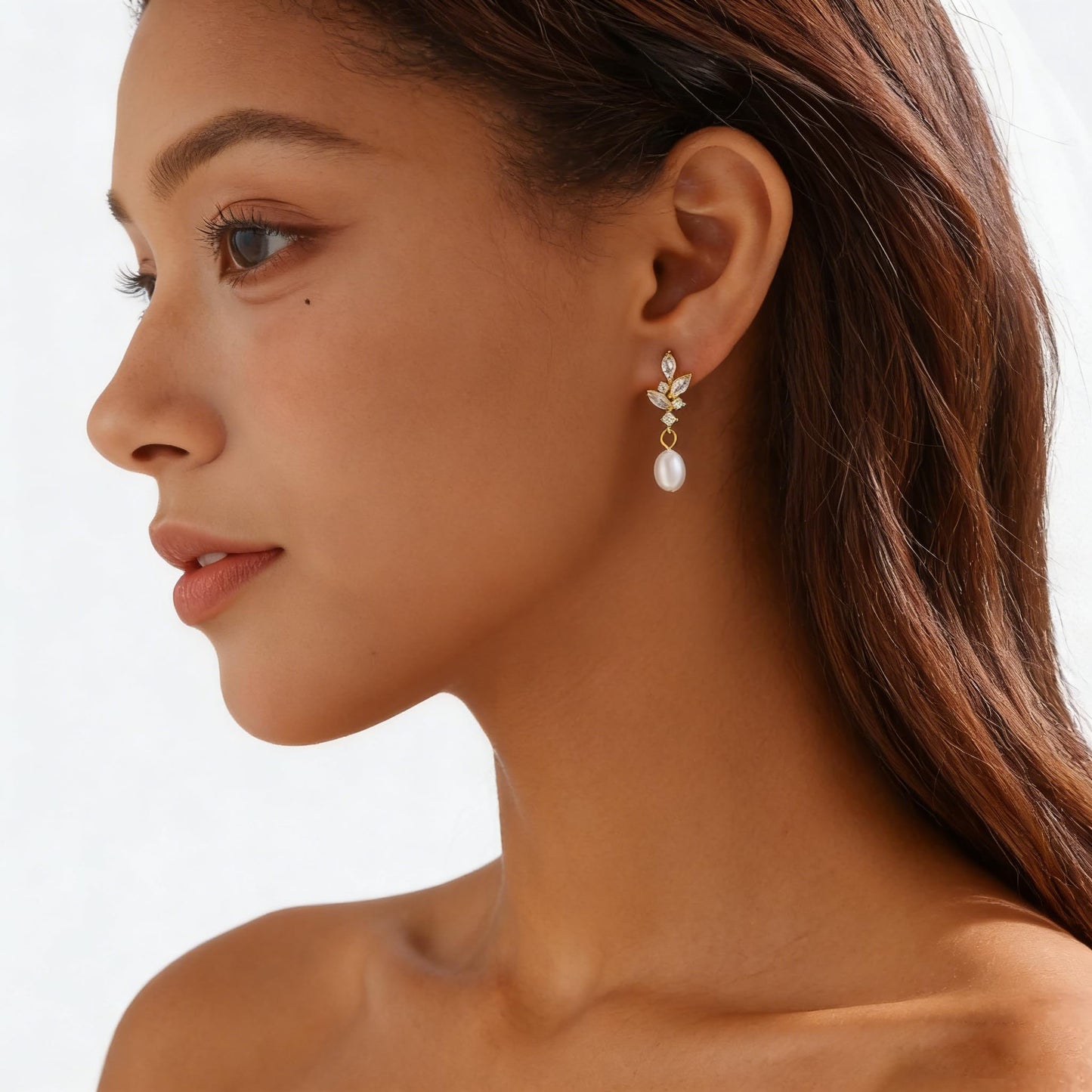 Solistra Pearl Earrings for Women Dainty Diamond Pearl Drop Dangle Earrings 14k Gold Plated for Weddings Bridesmaid Gifts