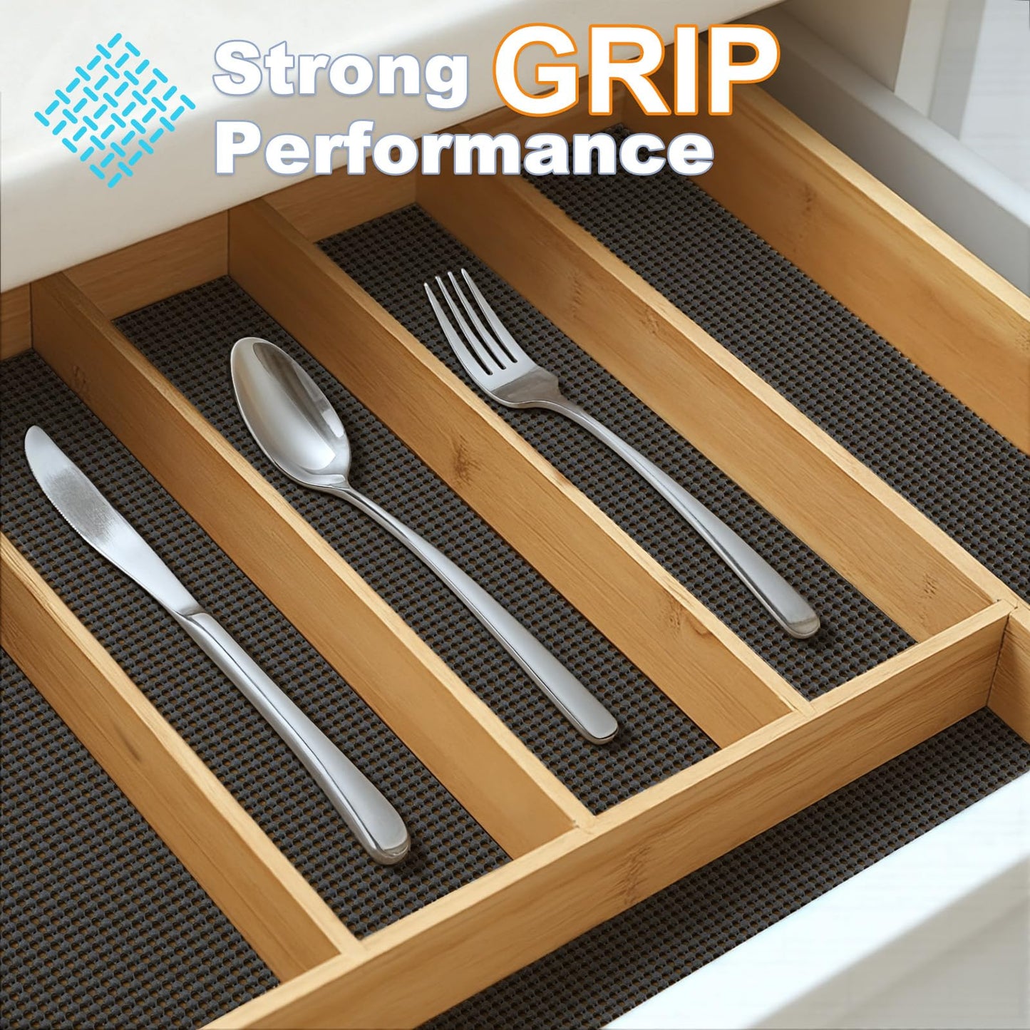 Songrey Non-Adhesive Drawer and Shelf Liner, Non Slip Cabinet Liners, Protect Kitchen Cupboard, Bathroom Drawers, Breathable, Thick Strong Grip mat (12IN x 20FT, Black)