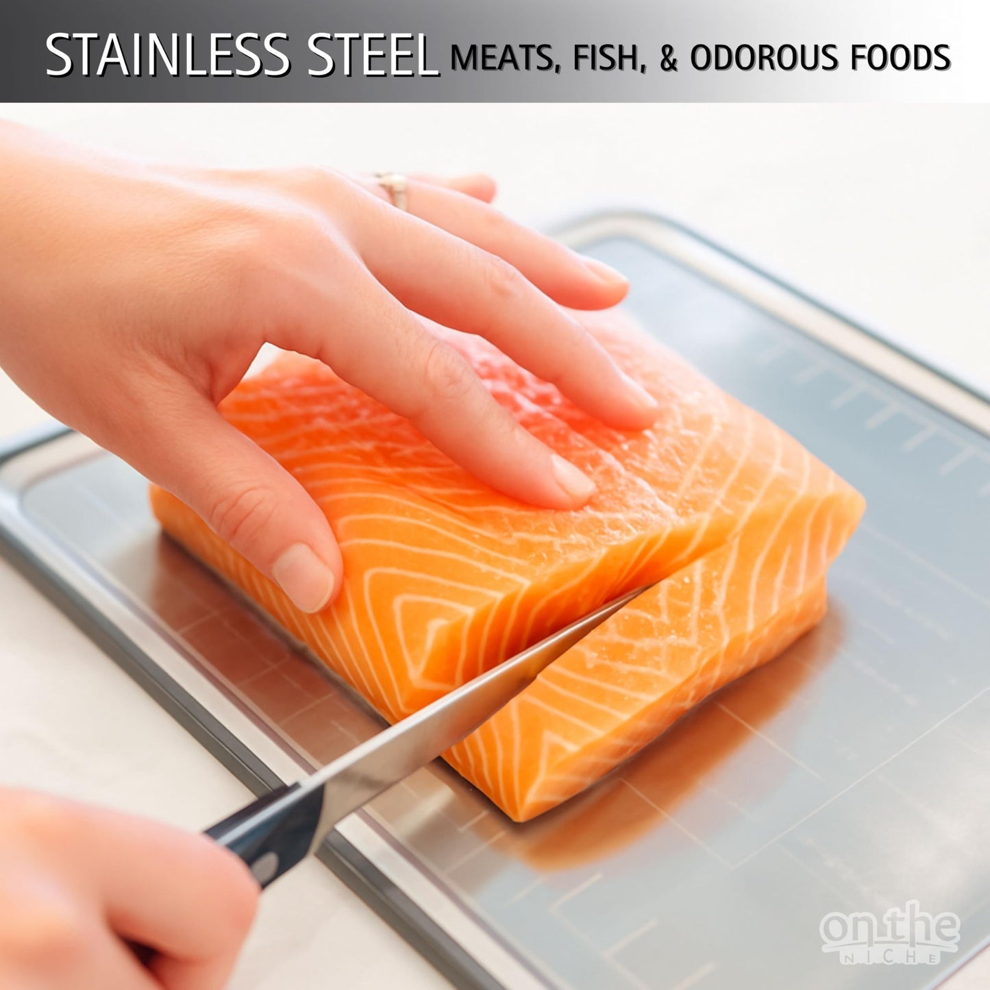 304 Stainless Steel Cutting Board – Double-Sided Kitchen Chopping Board with Wheat Straw PP, Built-in Knife Sharpener, Juice Grooves, Garlic & Ginger Grater, Handle – 14.37 x 9.84 in