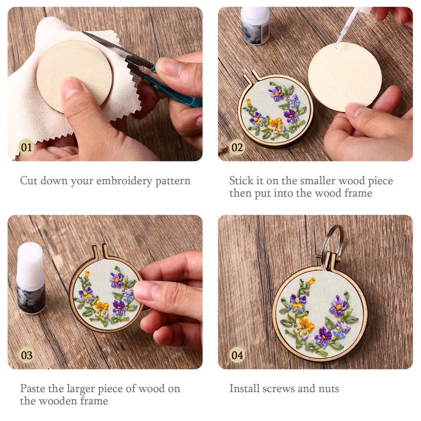 Syhood 16 Sets Mini Embroidery Hoop Wooden Mini Stitch Hoop Ring for DIY Pendant Crafts, Round, Oval Vertical, Oval Horizontal