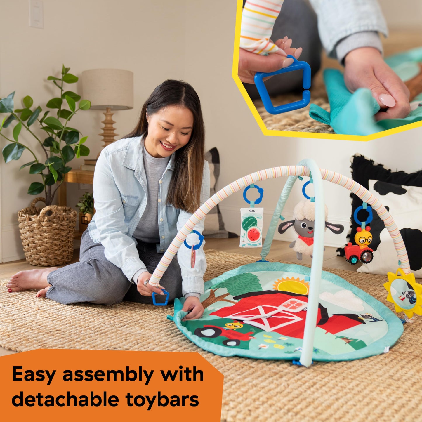 Baby Einstein Ingenuity Farm Explorers Happy Harvest Touch & Feel Baby Play Gym & Mat with 5 Removable Toys, 20+ Songs & Sounds, Ages 0+ Months