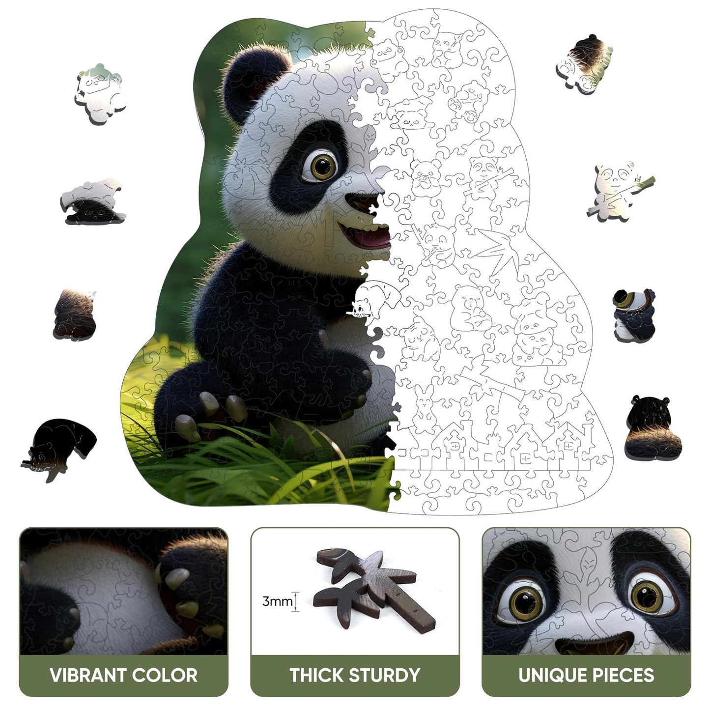 Wooden Jigsaw Puzzle, 200 Pcs Unique 3D Shape Jigsaw Puzzles, Wood Puzzle Gift Box Packing, Medium Size Letter, Creative Gift for Adults, Fun Challenging (200PCS, Panda)
