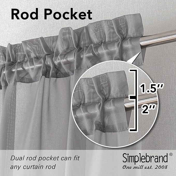 Simplebrand Grey Short Sheer Curtains 45 Inch Length for Small Windows, Rod Pocket 2 Panels Set Solid Voile Drapes Window Sheer Curtains for Bedroom Bathroom Kids Room Kitchen, 42x45 Inch, Gray