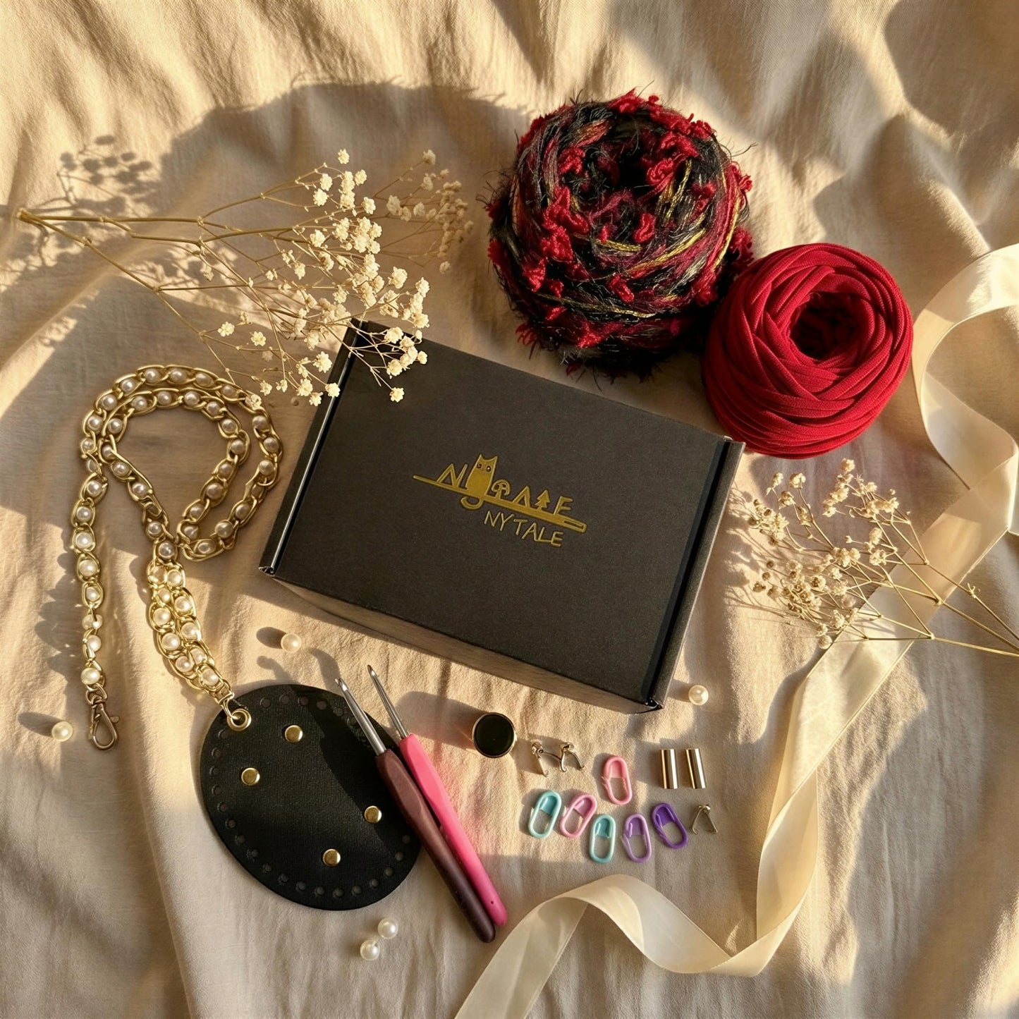 Nytale Beginner Crochet Kit for Adults - Midnight Rose Mini Bucket Bag. DIY Knitting Starter Pack with Luxury Velvet Yarn, Pearl Chain & Step-by-Step Video Tutorials. Beginner Friendly