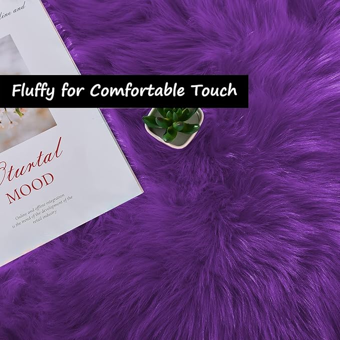 Goolela Purple Fluffy Faux Sheepskin Fur Rug Purple Fuzzy Furry Bedside Rug 2x3 for Bedroom Dorm Small Room Decor Carpet Washable Rectangle