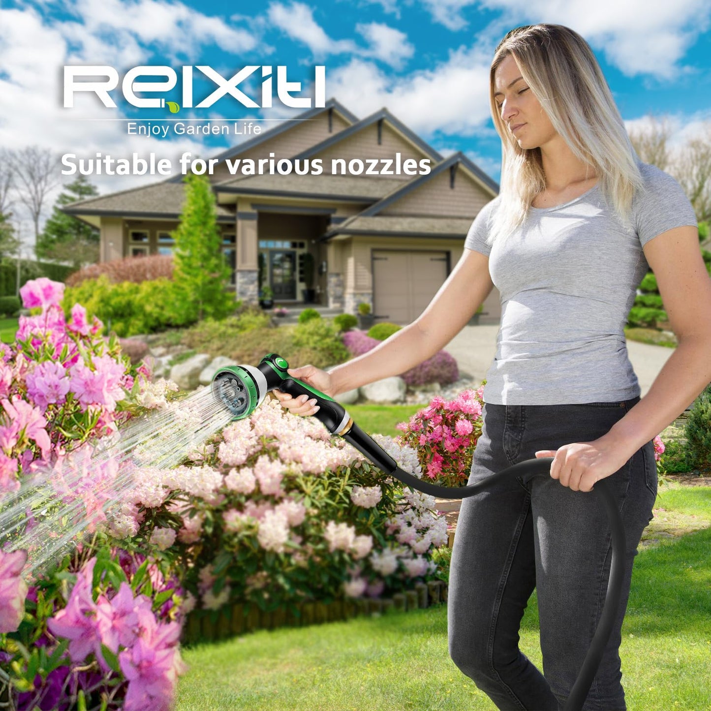 Relxitl Garden Hose 100ft, Flexible Water Hose with 10 Function Hose Nozzle, Lightweight, Tangle Free, Rust Proof for Yard, Watering(Black)