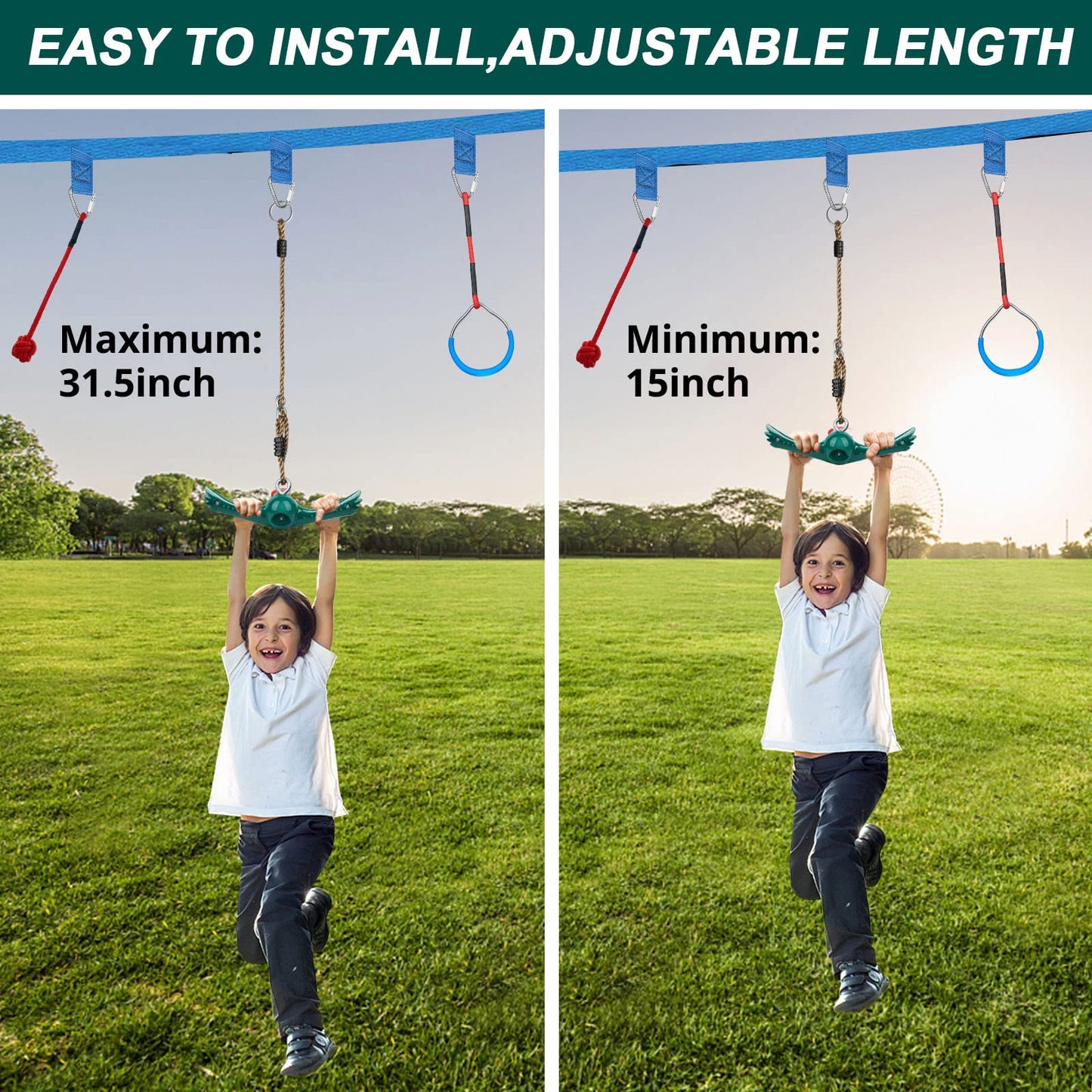 YAMIPROBI Swing Spins Set: 360° Handle Twist-Spin Flips Toy - Slackline Attachments Activate Play Powers - Accessories for Kids' Playground and Backyard Fun, Green