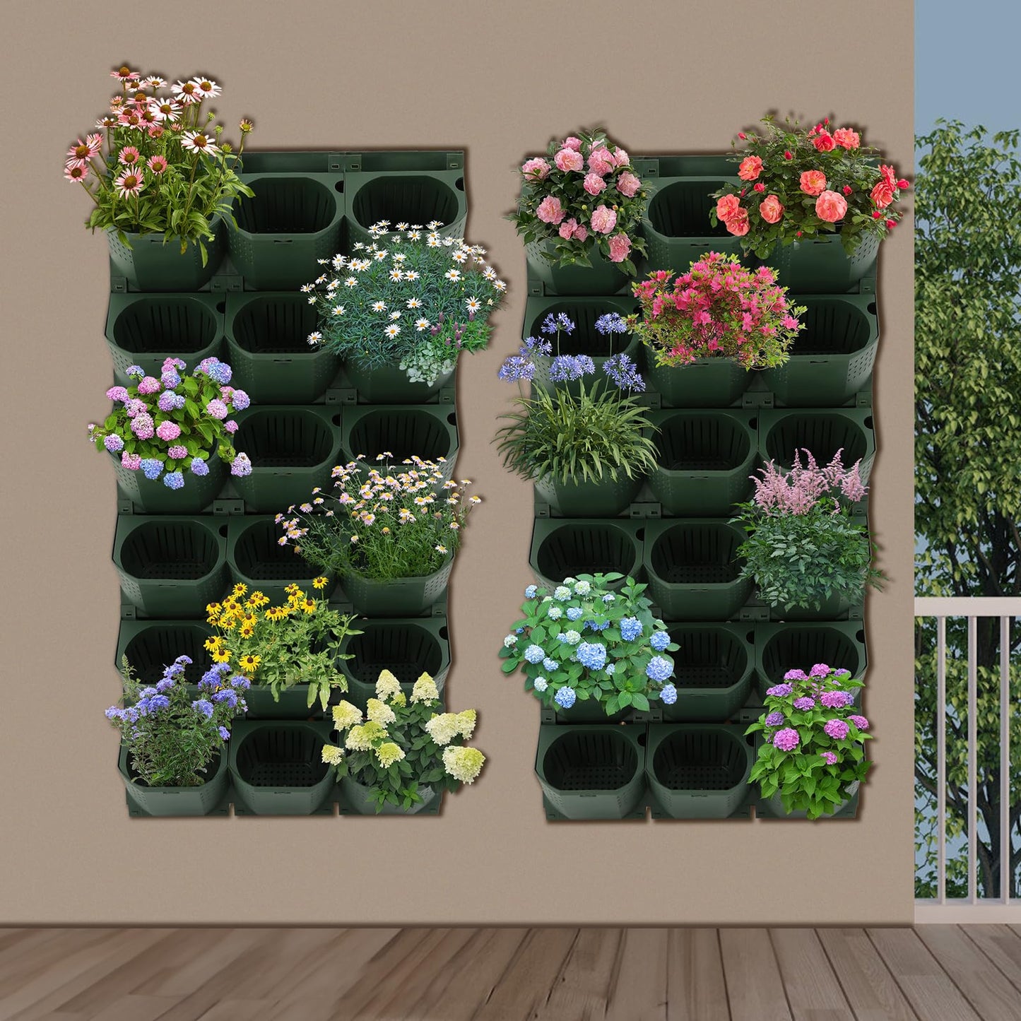 FiueStur Self Watering Wall Mounted Vertical Planter, 36 Pots Vertical Wall Planter Self-Watering System for Indoor Outdoor Garden, Modular Vertical Planter with Drainage Holes