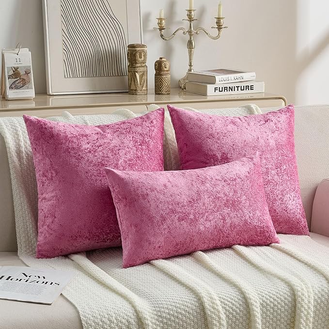 FUTEI Hot Pink Flannel Throw Pillow Covers 22x22 Inch Set of 2,Soft Dimensional Textured Cushion Cases,Modern Home Decor for Couch Living Room